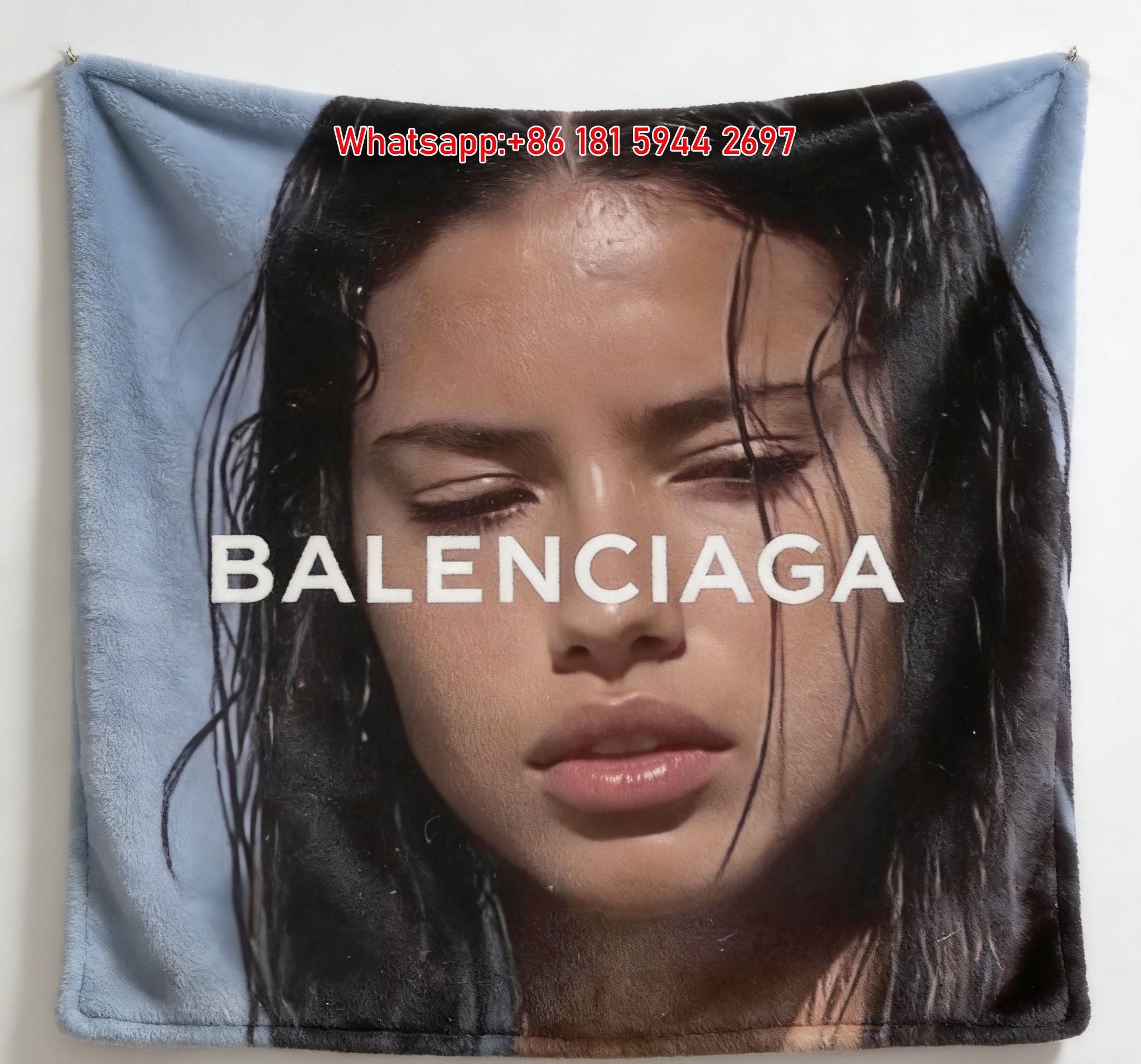 Balenciaga Framed Square Logo Print Flannel Sofa Throw Blanket Premium Couch Cover BA397